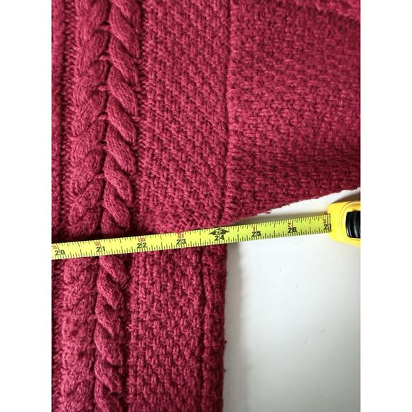 LL Bean Wool Blend Cardigan Sweater Burgundy Womens Sz XL Cable Knit Open Front - Picture 8 of 9